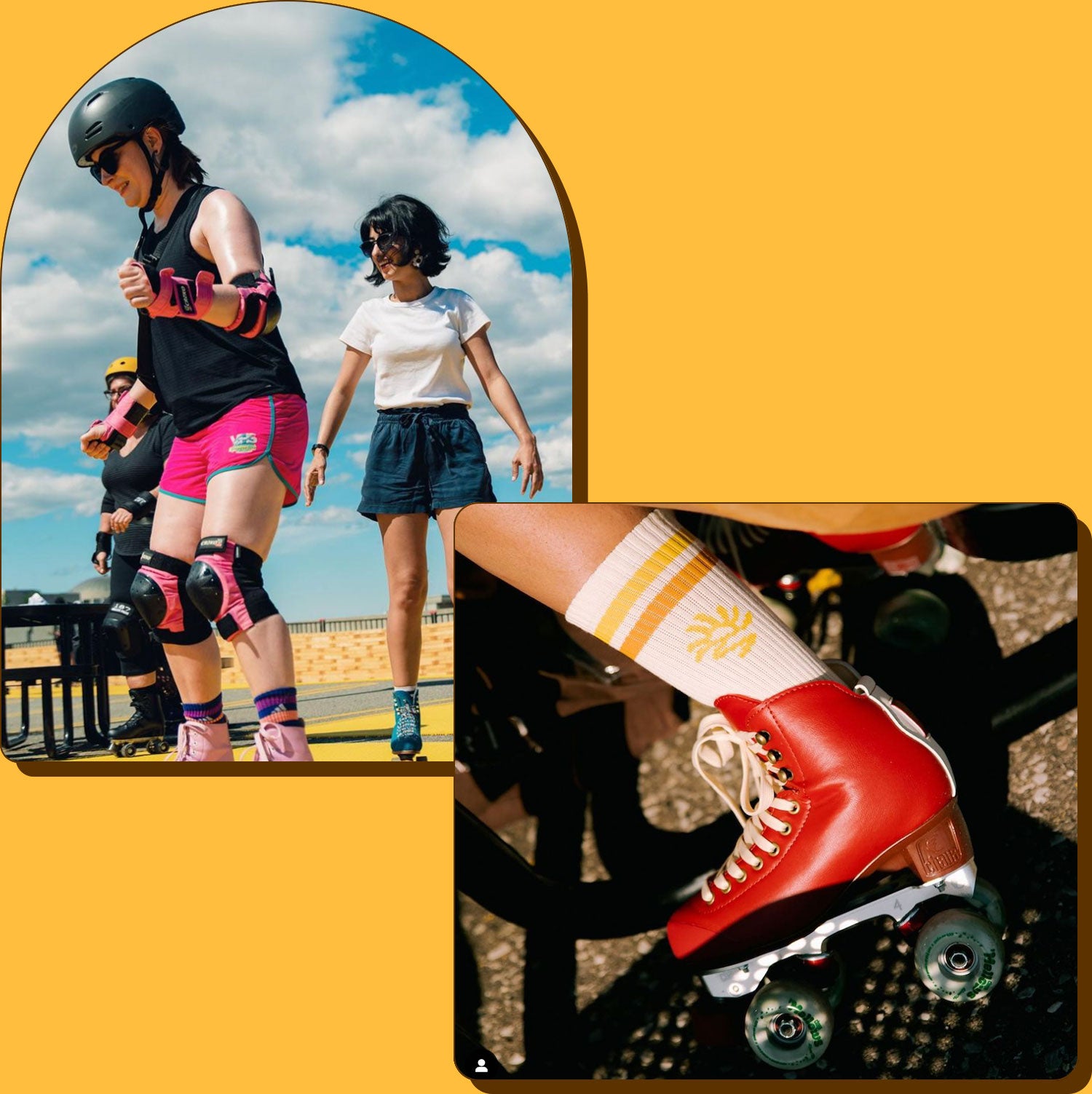 roller skate lesson and close up of roller skate